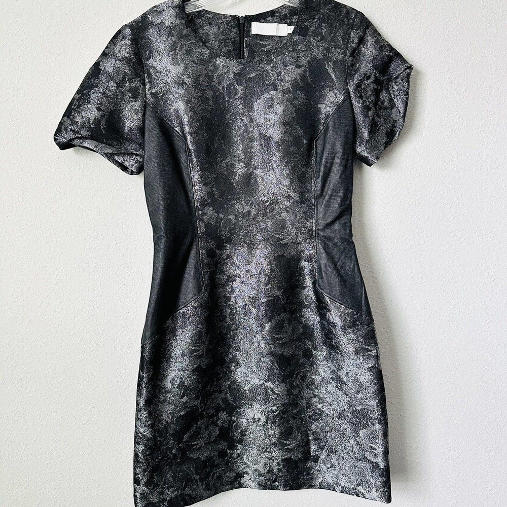 Kaelen Silver Chrome Brushed Leather Side Panel Mini Cocktail Dress